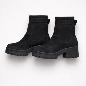 UGG Brellah Black Nubuck Chelsea Platform Lug Sole Ankle Boots Womens 8.5